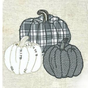 Envogue Linen Table Runner Cream Color W Gray White Pumpkins Fall 86” X 16” READ